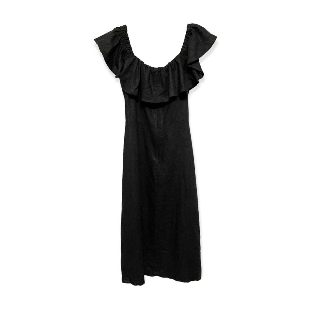 ASOS Size 2 Black On Off Shoulder Lace Up Detail Linen Blend Dress - Picture 6 of 9